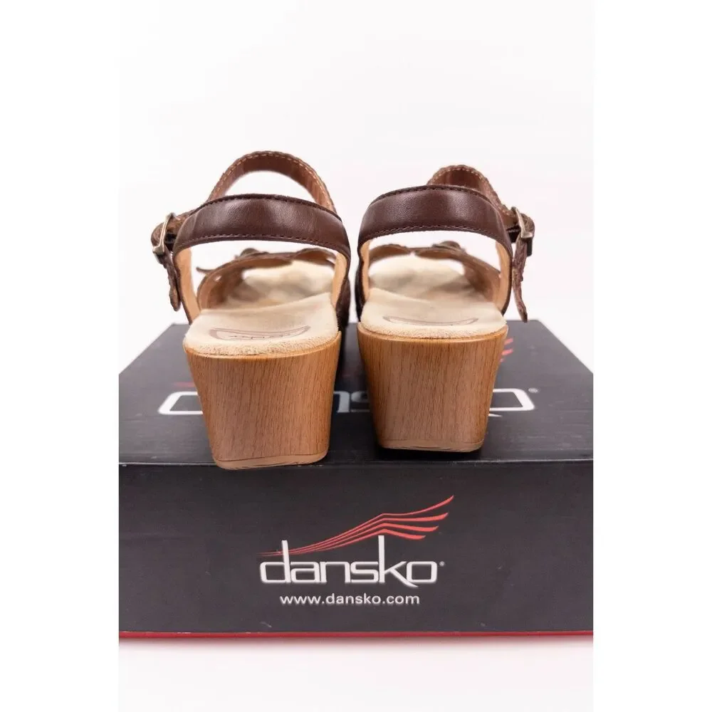 Dansko Sissy Braided Brown Leather Platform Sandals US 7.5 EU 38 Buckle